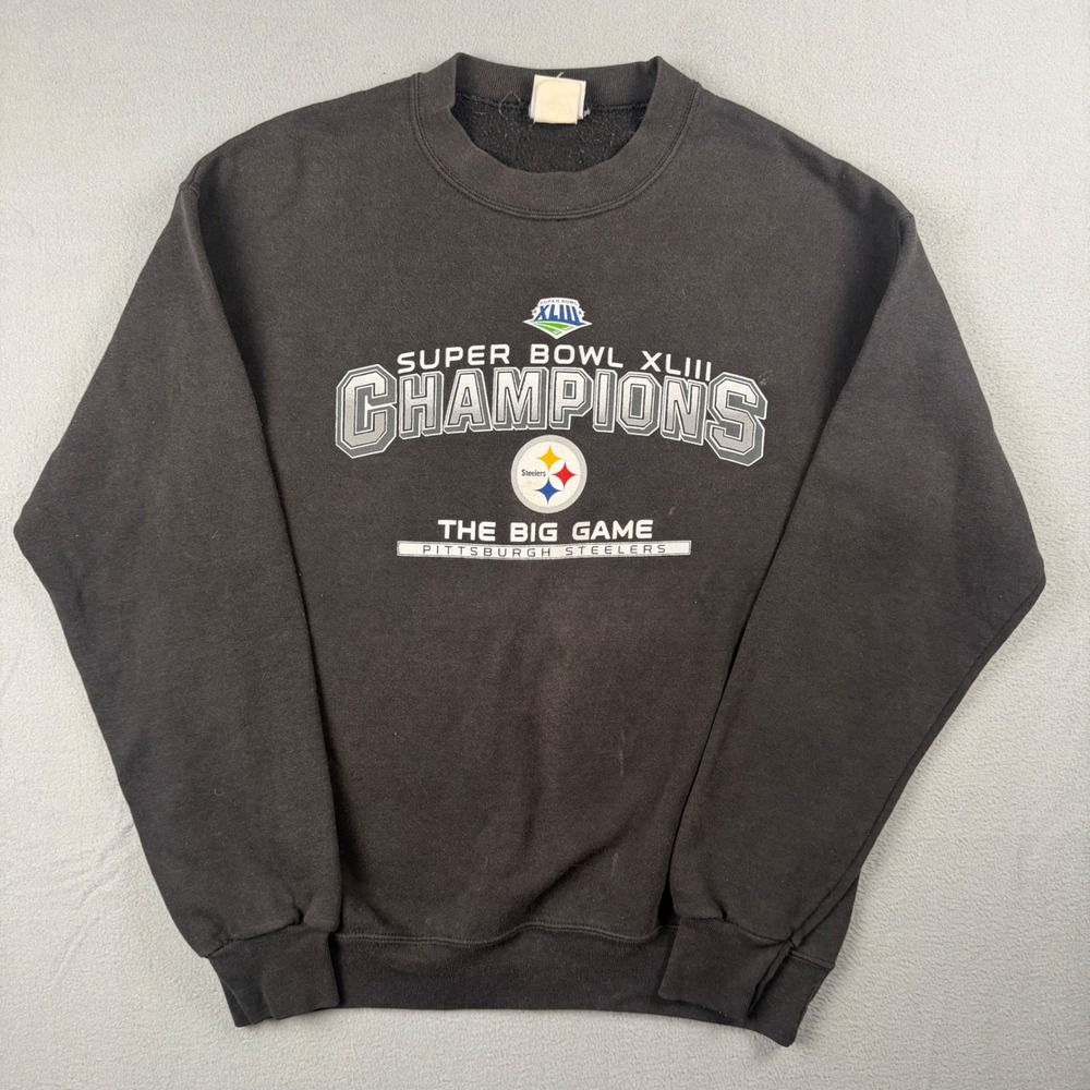 Vintage Pittsburgh Steelers Super Bowl XLIII Champions Sweatshirt Mens Black L